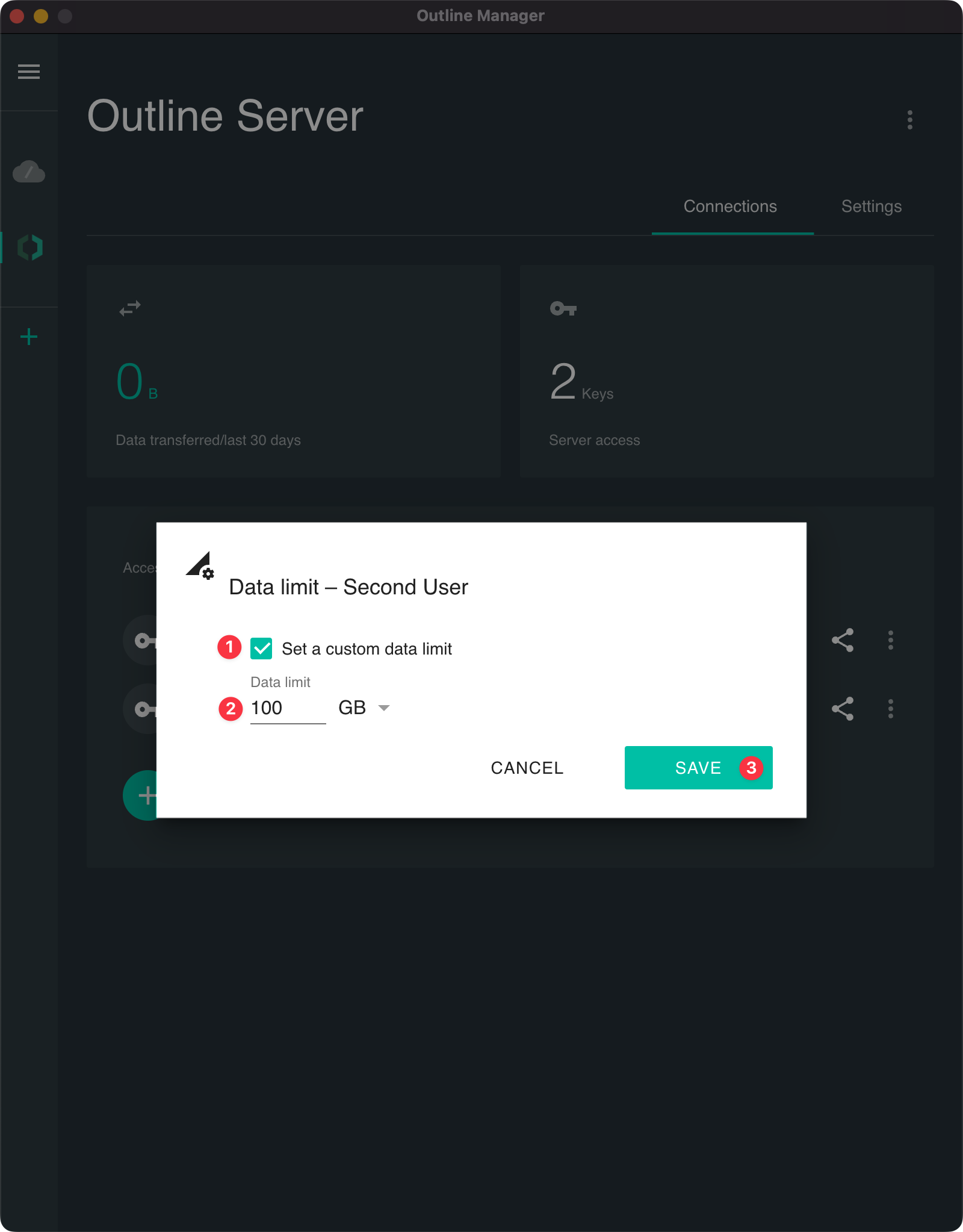 Outline Manager - Custom Data Limit Modal